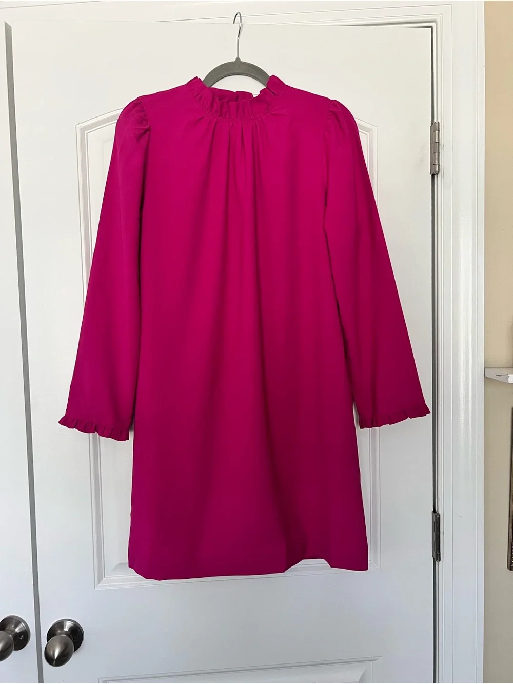 J. Crew Hot Pink Ruffled Neck Shift Dress
